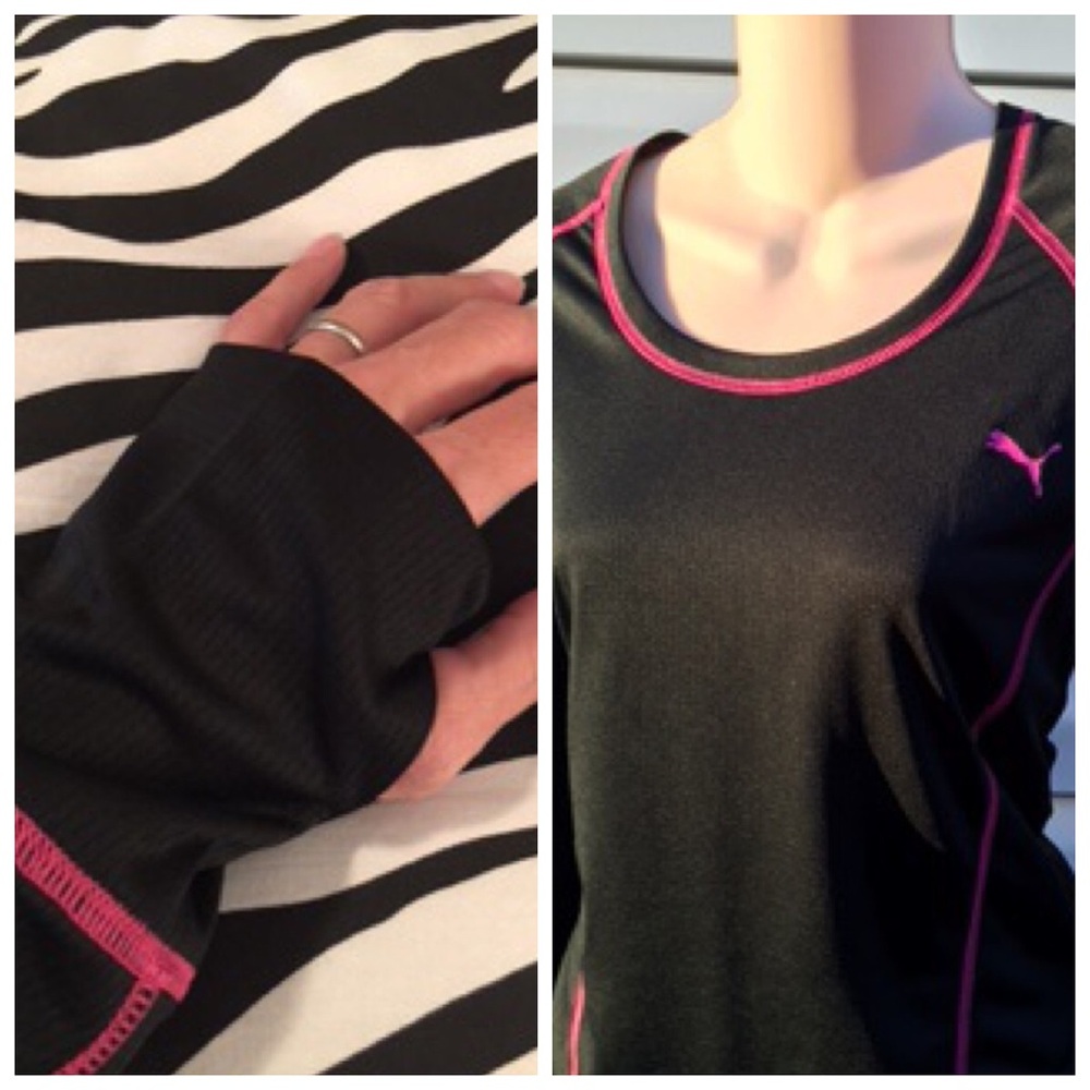 Fancy Puma Workout Top Shirt w/Thumb Holes S NWOT